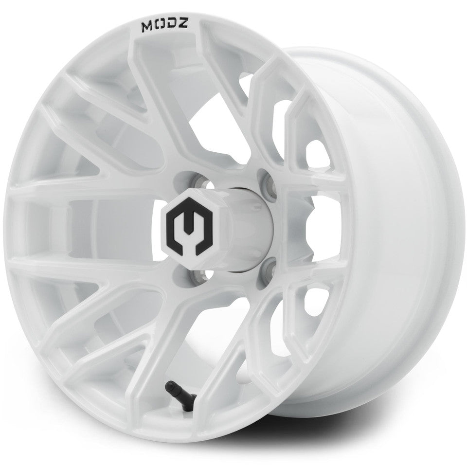 MODZ® Matrix 12x7 Glossy White Golf Cart Wheel