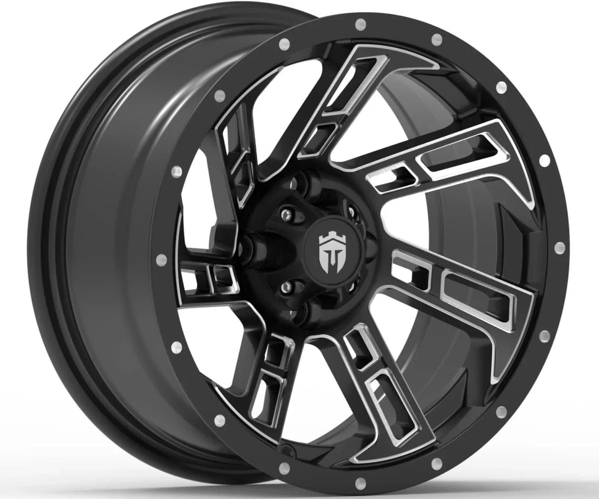 Empire® Hook HK2 14x7 Gloss Black & Milled Edges Golf Cart Wheel