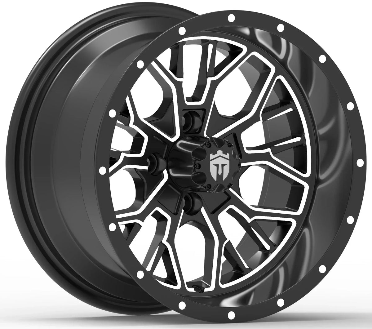 Empire® Outlaw O2 14x8 Gloss Black & Milled Edges Golf Cart Wheel