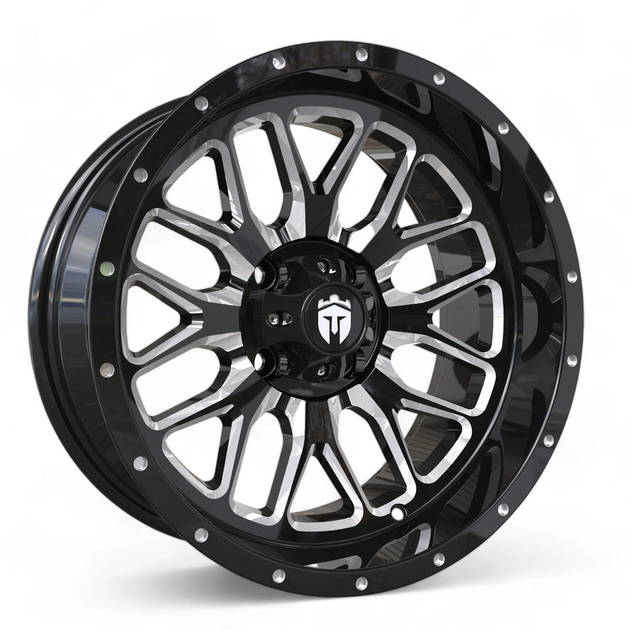 Empire® 15" Crown C2 Gloss Black Milled Edge Golf Cart Wheel