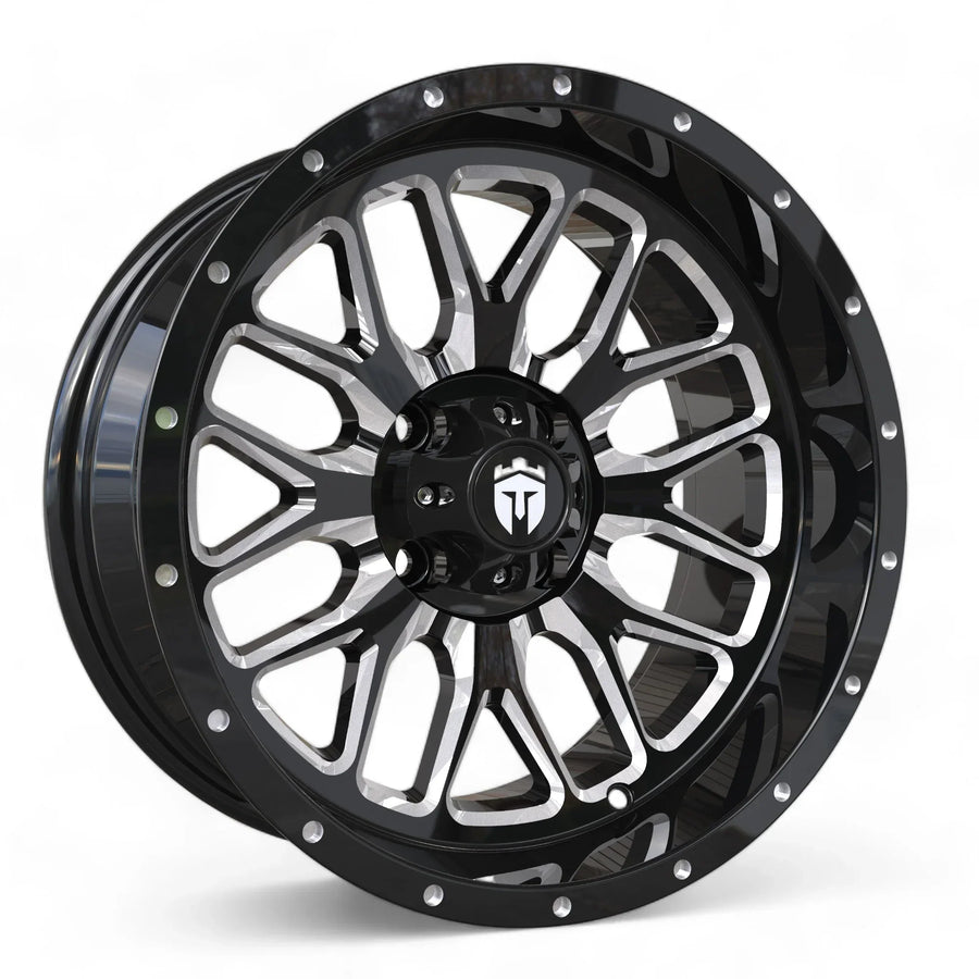 Empire® Crown C2 15x7 Gloss Black Milled Edge Golf Cart Wheel