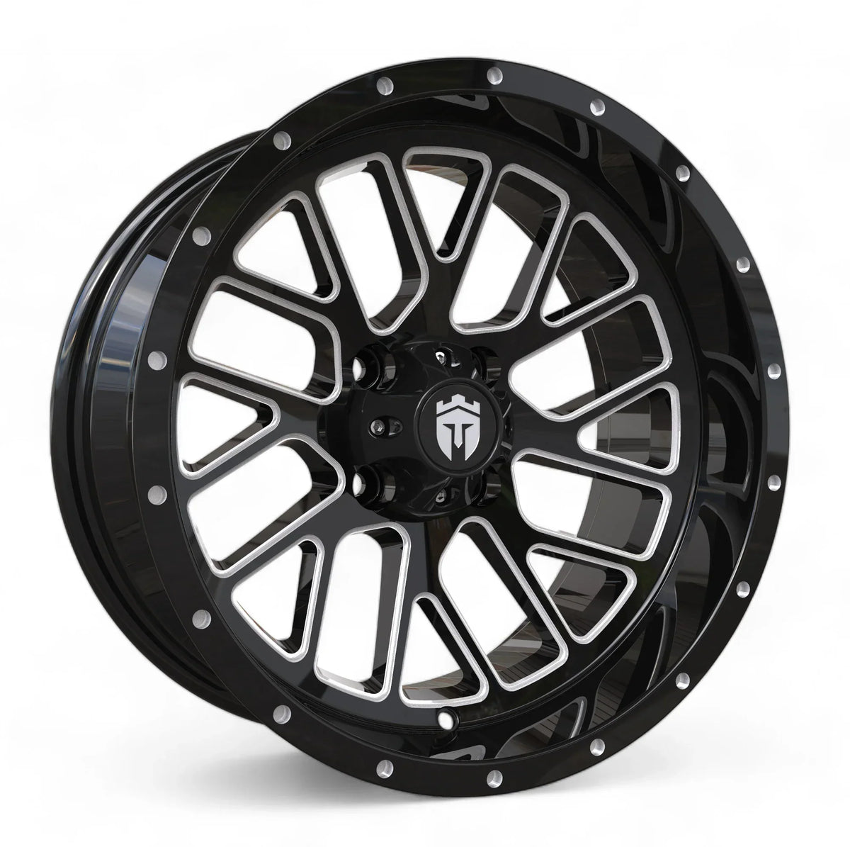 Empire® Knight K2 15x7 Gloss Black Milled Edge Golf Cart Wheel