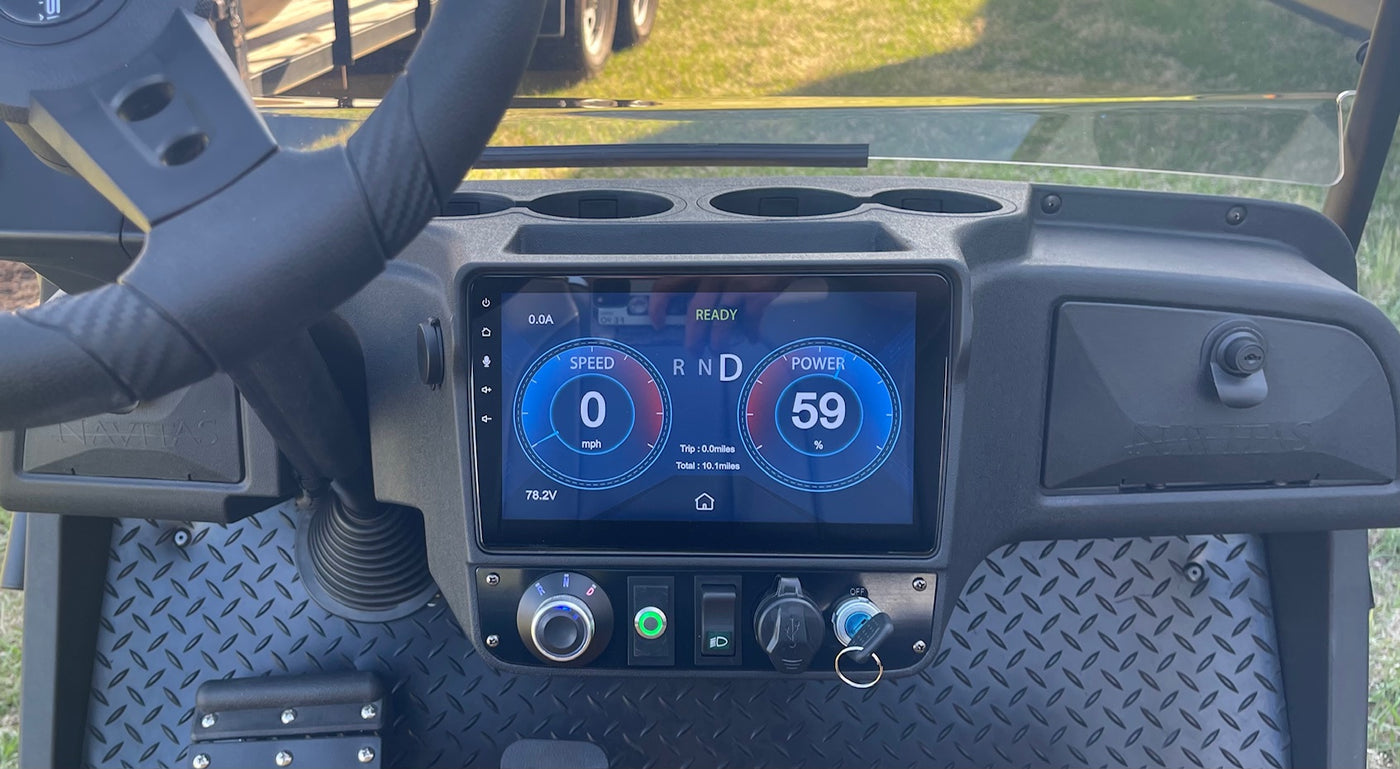 Navitas Chassis and EZGO TXT dash kit with Navitas 10” CAN Display screen