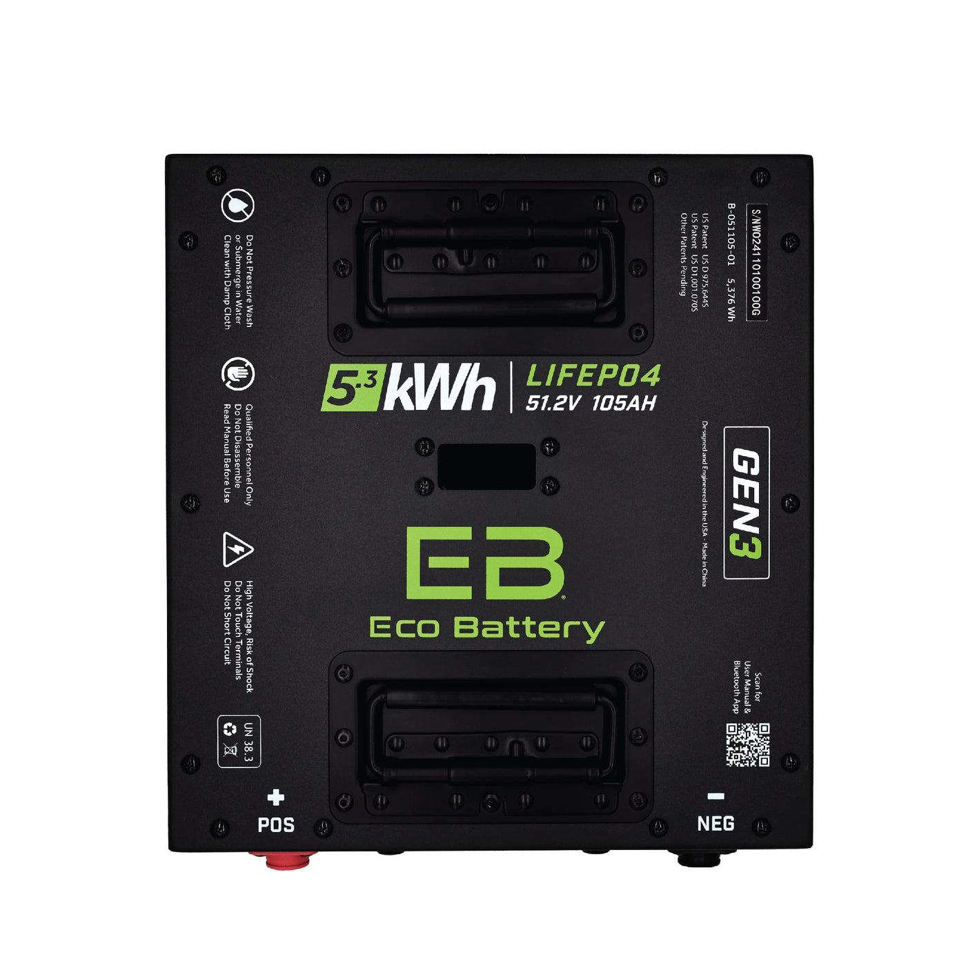 Eco Battery (48V) 51V 105AH Thru-Hole Battery Bundle / Club Car Precedent/Onward/Tempo