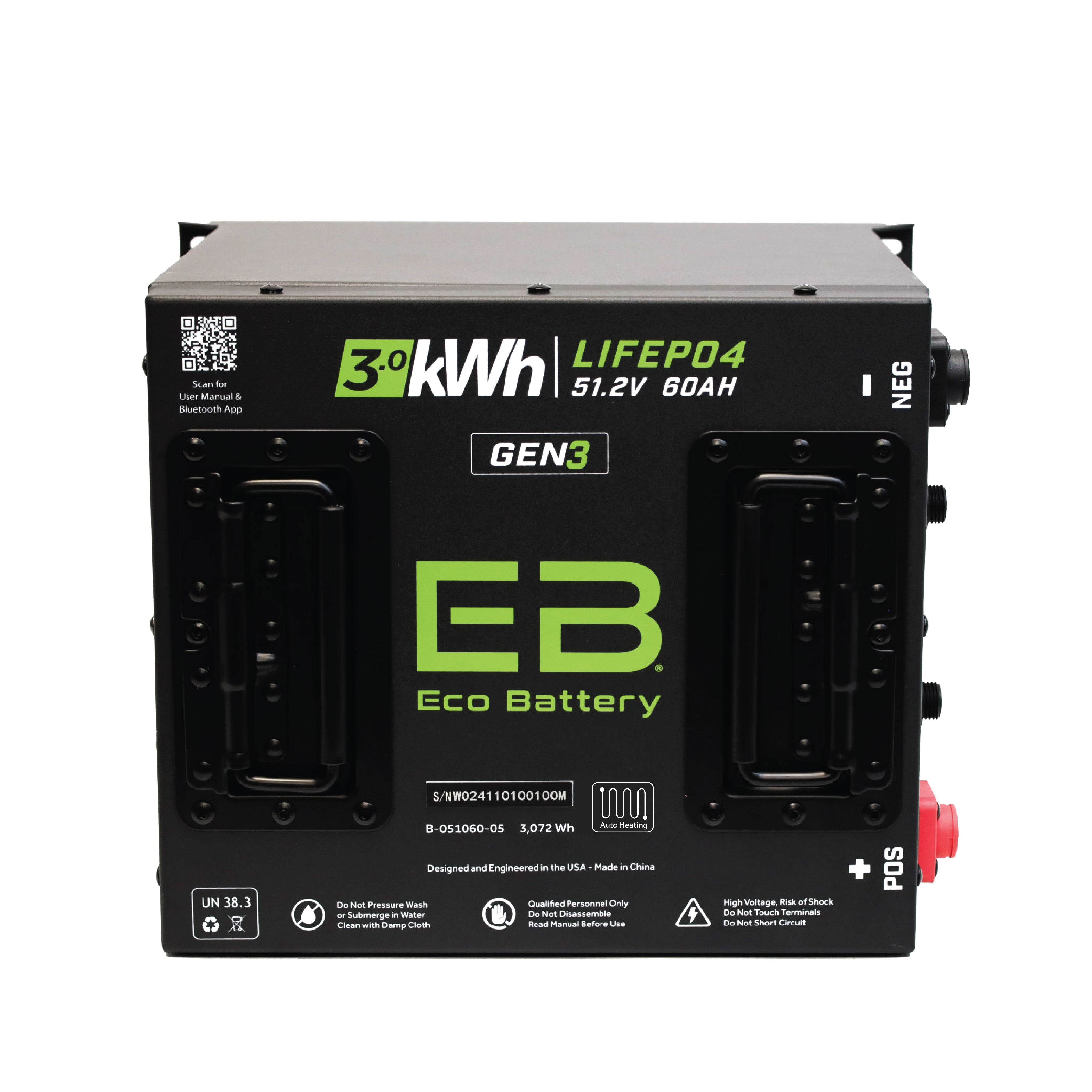 Eco Battery 51V 60Ah Cube LiFePO4 Battery / Heated