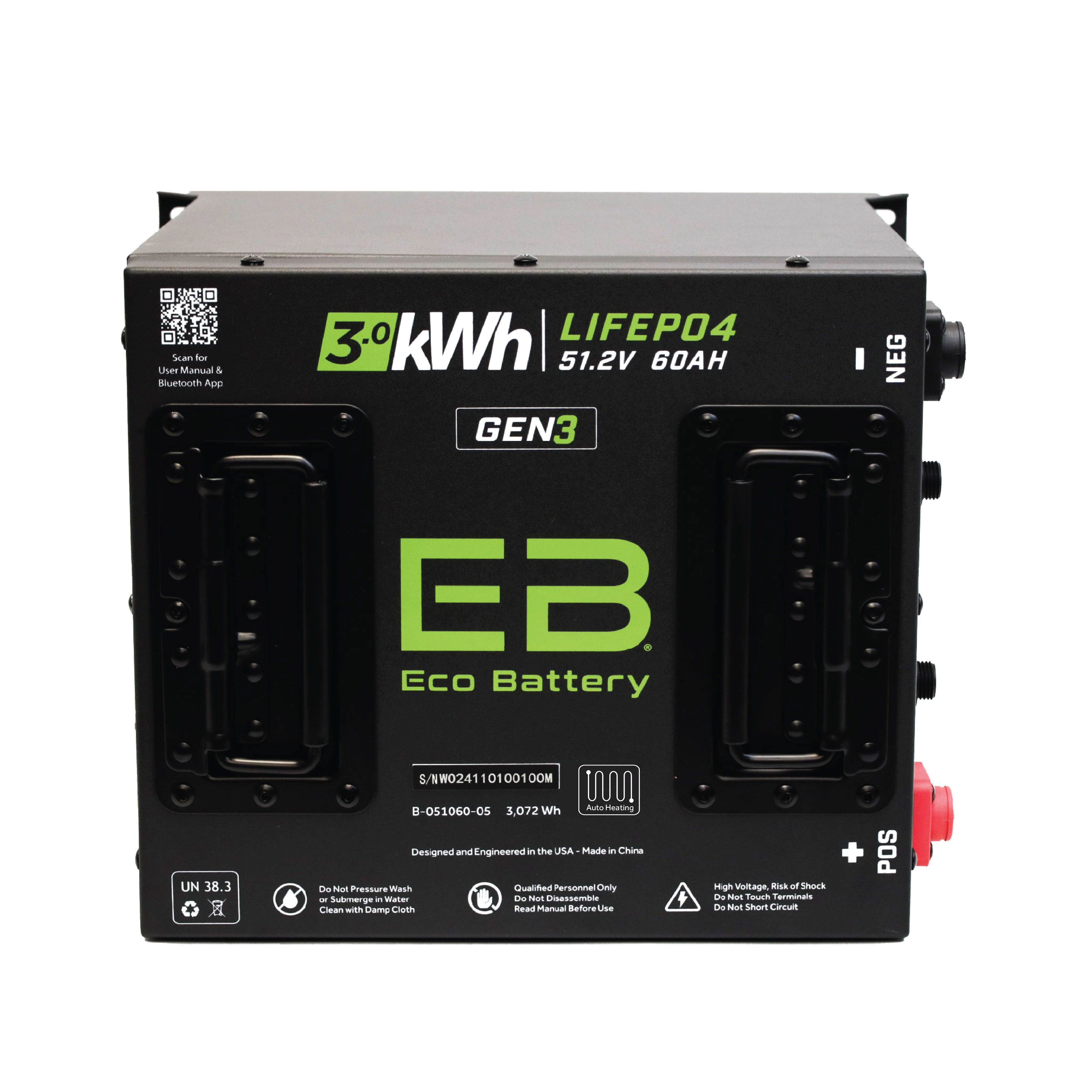 Eco Battery 51V 60Ah Cube LiFePO4 Battery / Heated