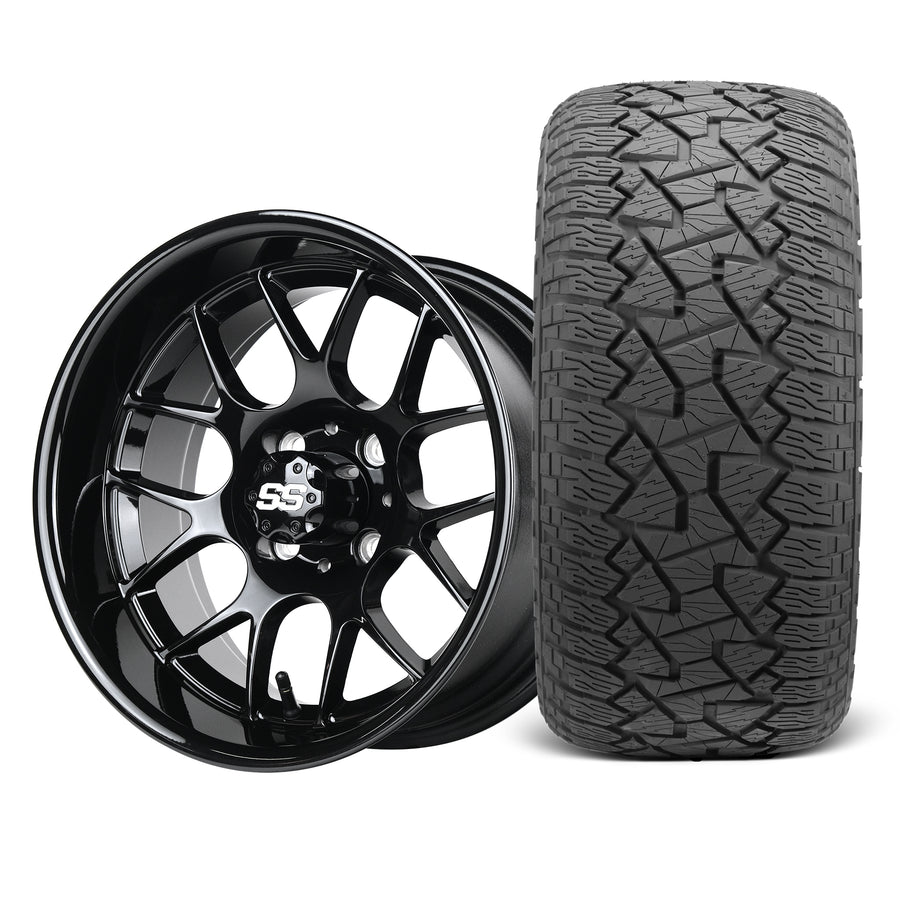 SS Wheels Alpha 12x7 Gloss Black & X Comp A/T Tire Combo