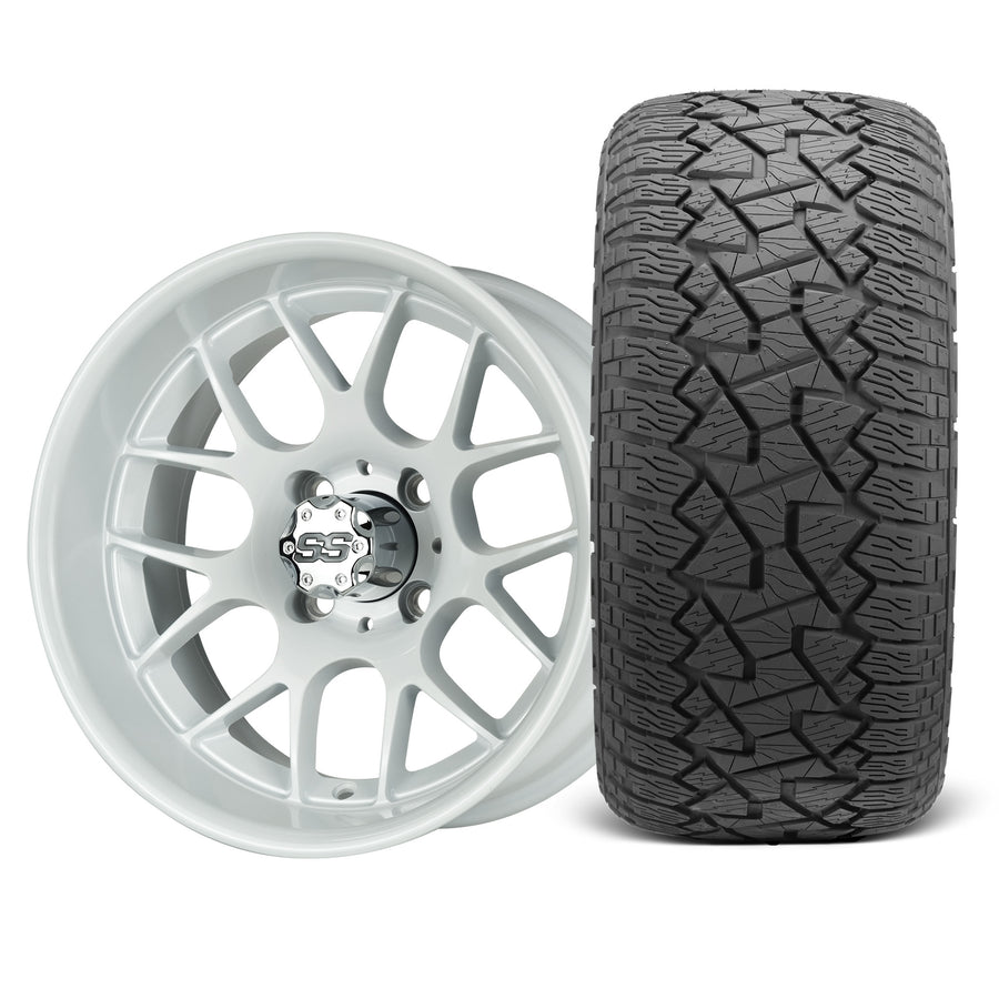SS Wheels Alpha 12x7 Gloss White & X Comp A/T Tire Combo