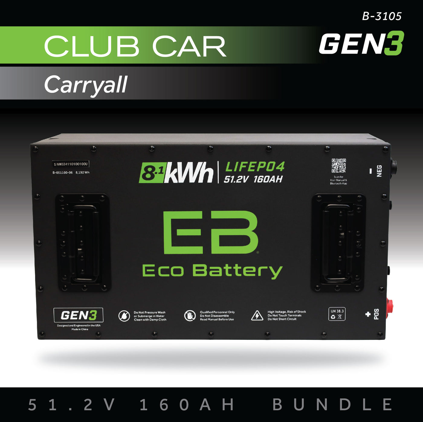 Eco Battery (48V) 51V 160AH Battery Bundle / Club Car Carryall