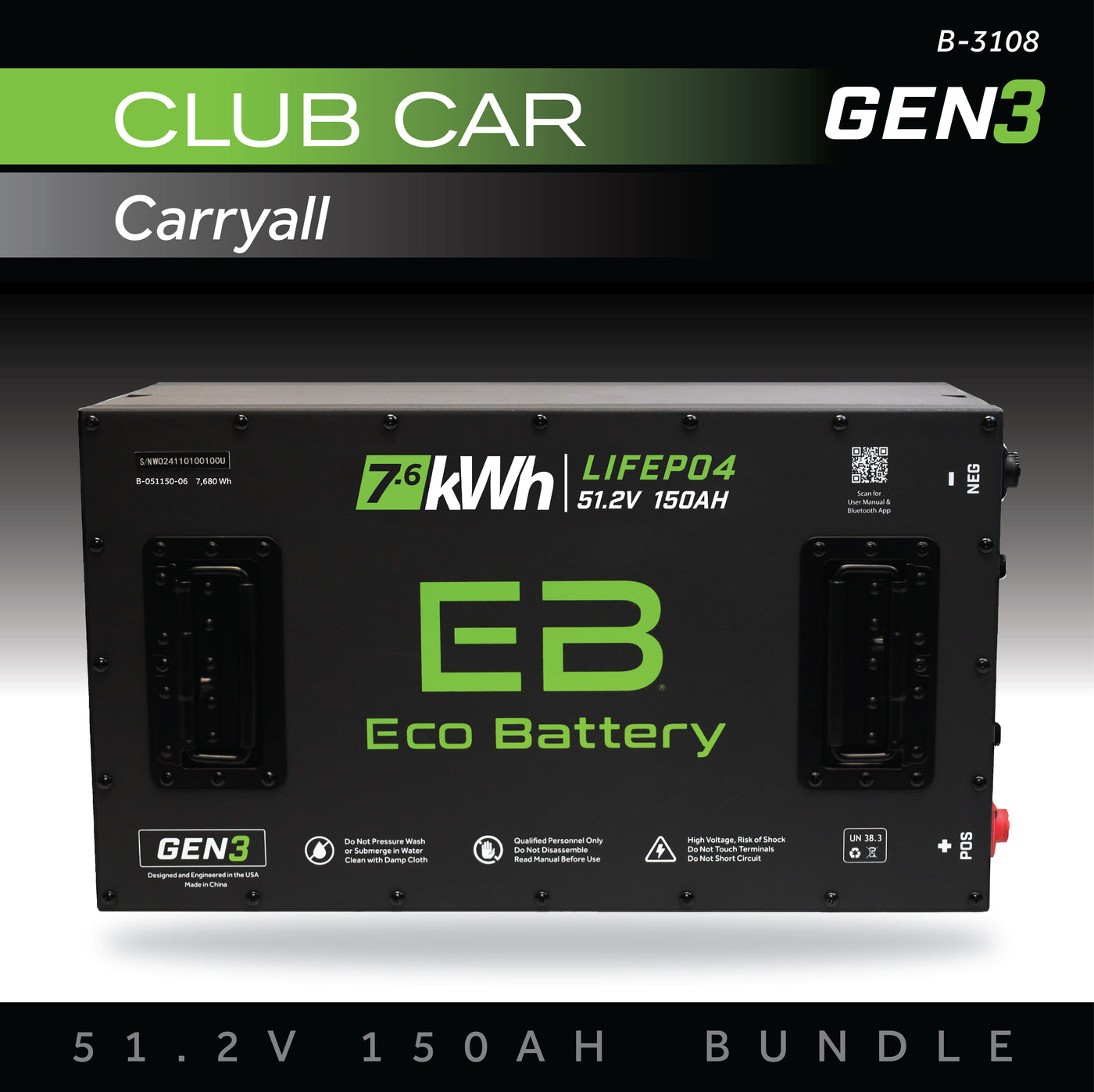 Eco Battery (48V) 51V 150AH Battery Bundle / Club Car Carryall