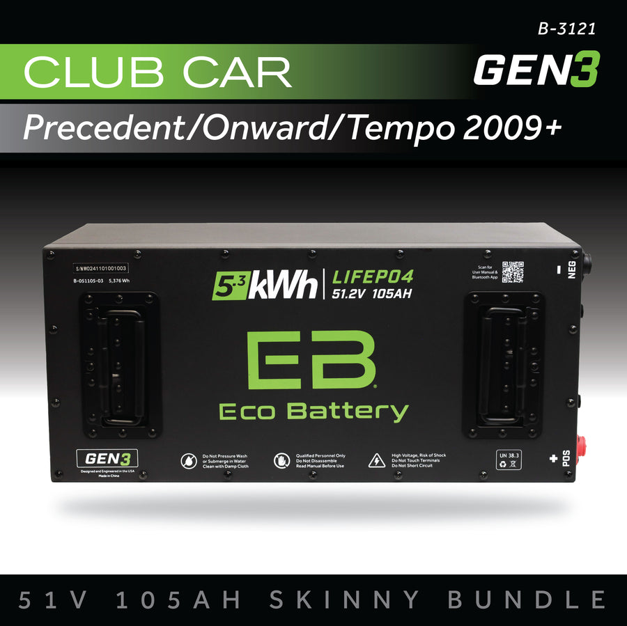 Eco Battery (48V) 51V 105Ah Skinny Battery Bundle / Club Car / Onward & Tempo