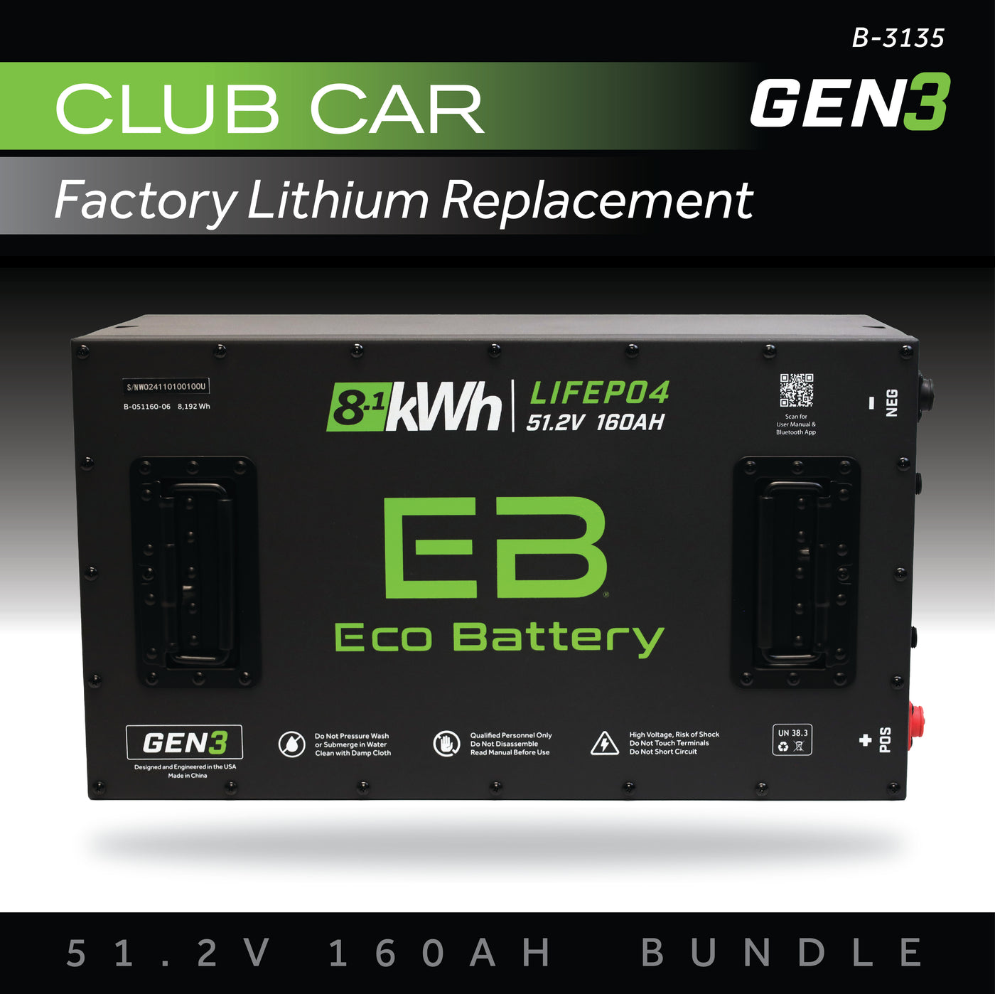 Eco Battery (48V) 51V 160Ah Battery Bundle / Club Car Factory Lithium