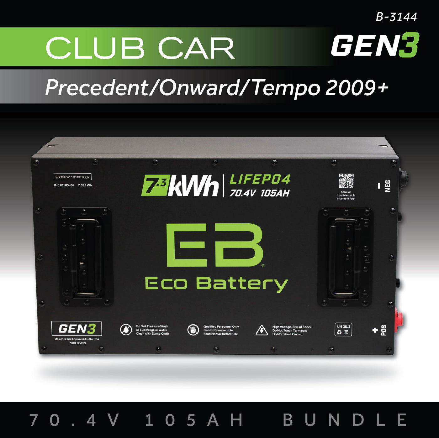 Eco Battery (72V) 70V 105AH Battery Bundle / Club Car Precedent/Onward/Tempo / 2009+