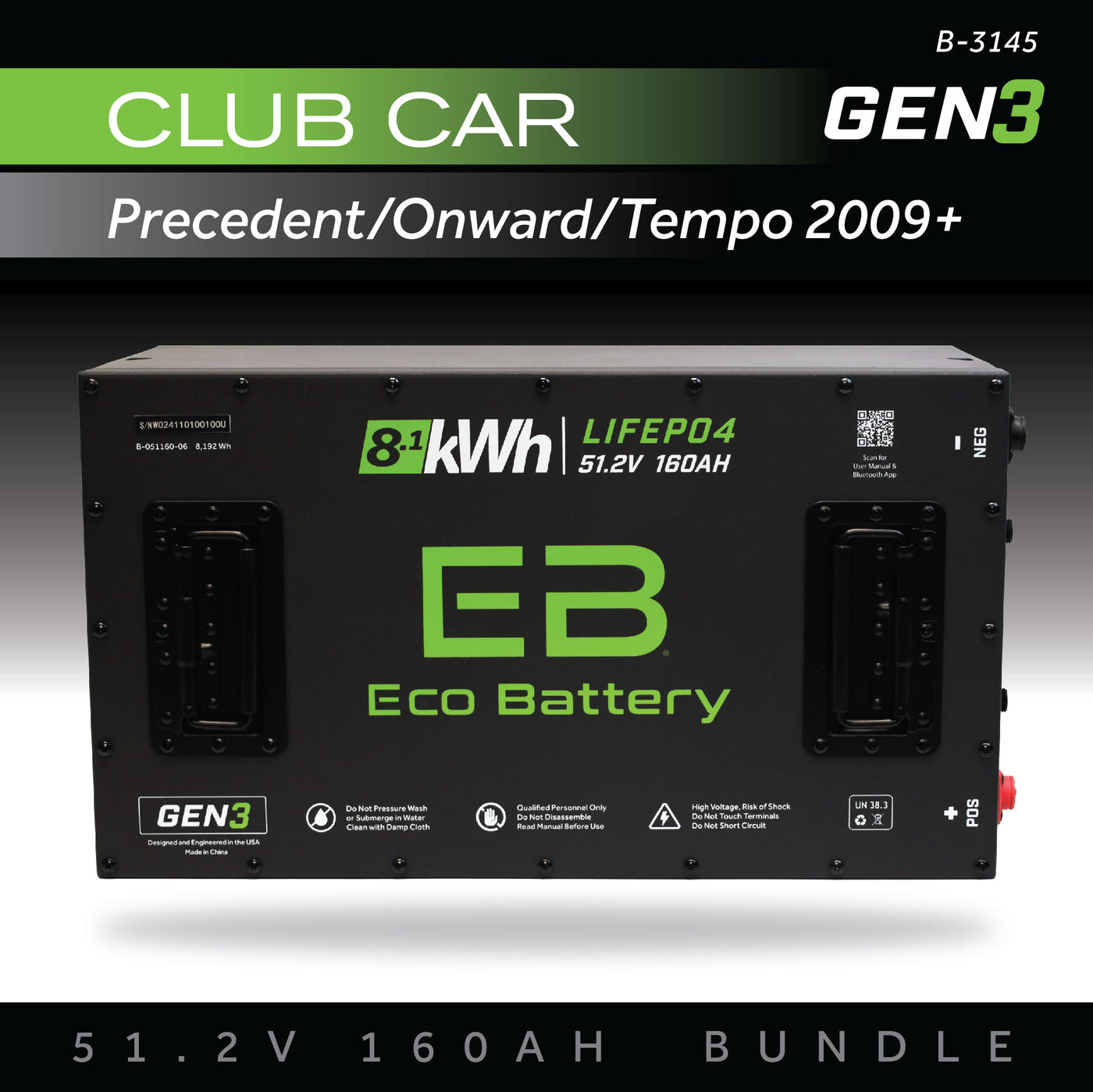 Eco Battery (48V) 51V 160AH Battery Bundle / Club Car Precedent/Onward/Tempo / 2009+