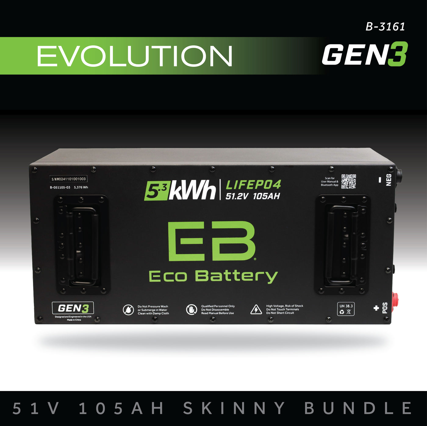 Eco Battery 51V (48V) 105Ah Skinny Battery Bundle / Evolution (9-Pin Harness)