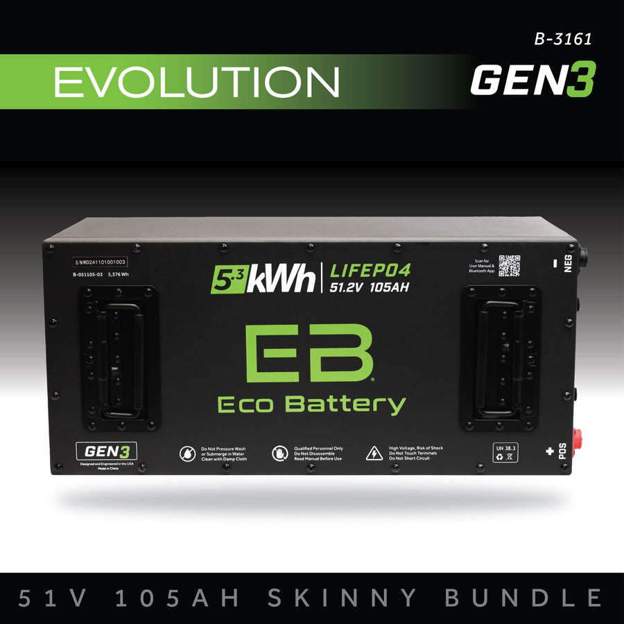 Eco Battery 51V (48V) 105Ah Skinny Battery Bundle / Evolution (9-Pin Harness)