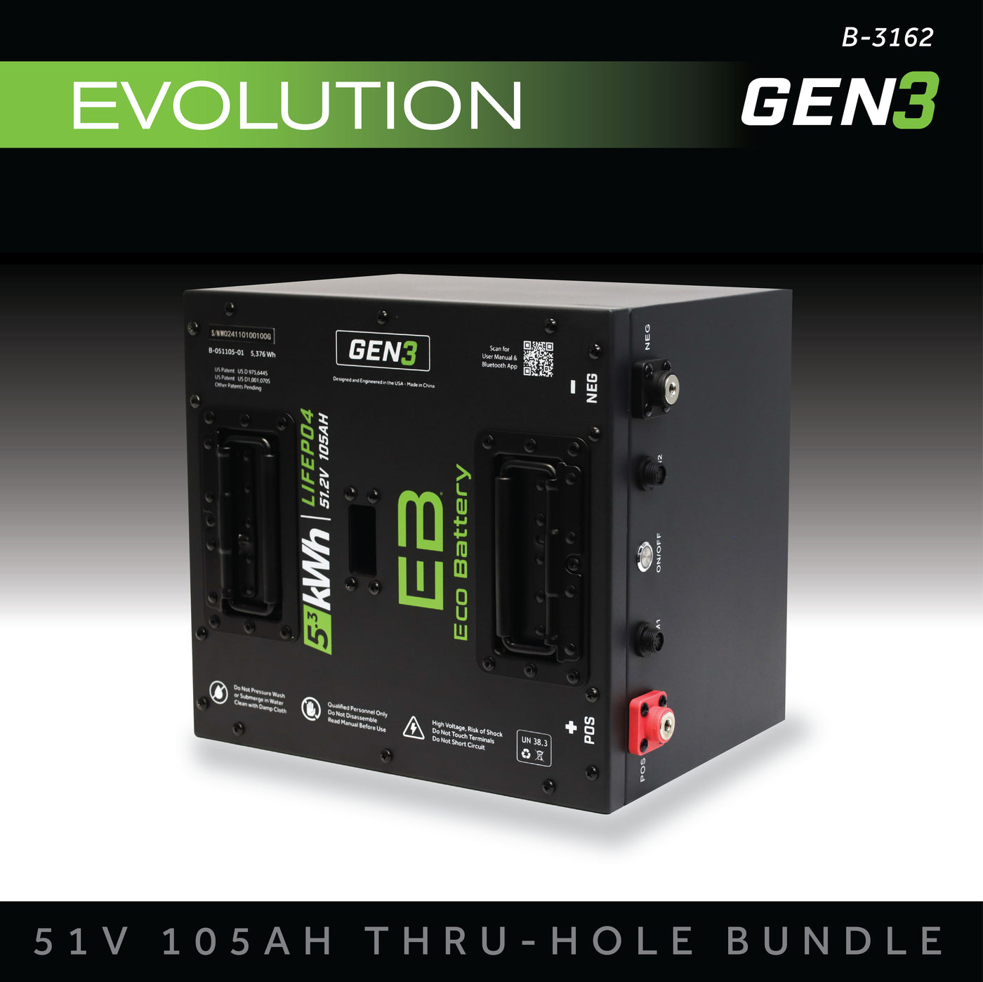 Eco Battery (48V) 51V 105AH Thru-Hole Battery Bundle / Evolution