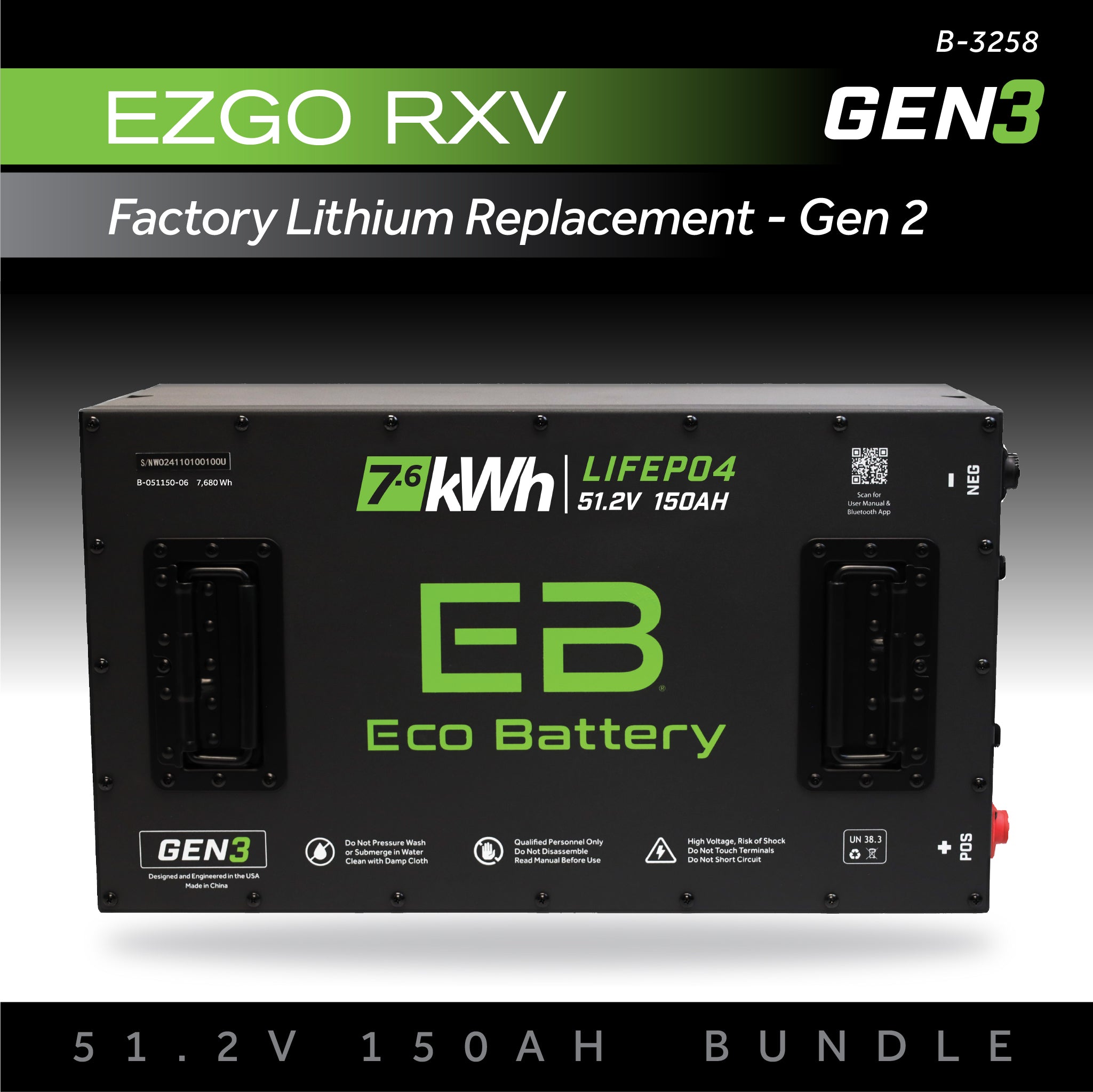 Eco Battery (48V) 51V 150AH Battery Bundle / EZGO RXV Samsung Gen2 Eco Battery (48V) 51V 150AH Battery Bundle / EZGO RXV Samsung Gen2
