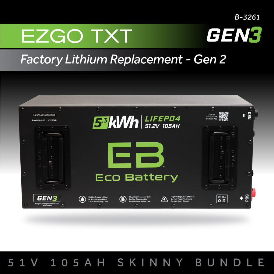 Eco Battery 51V 105AH Skinny Battery Bundle / EZGO TXT Samsung Gen2