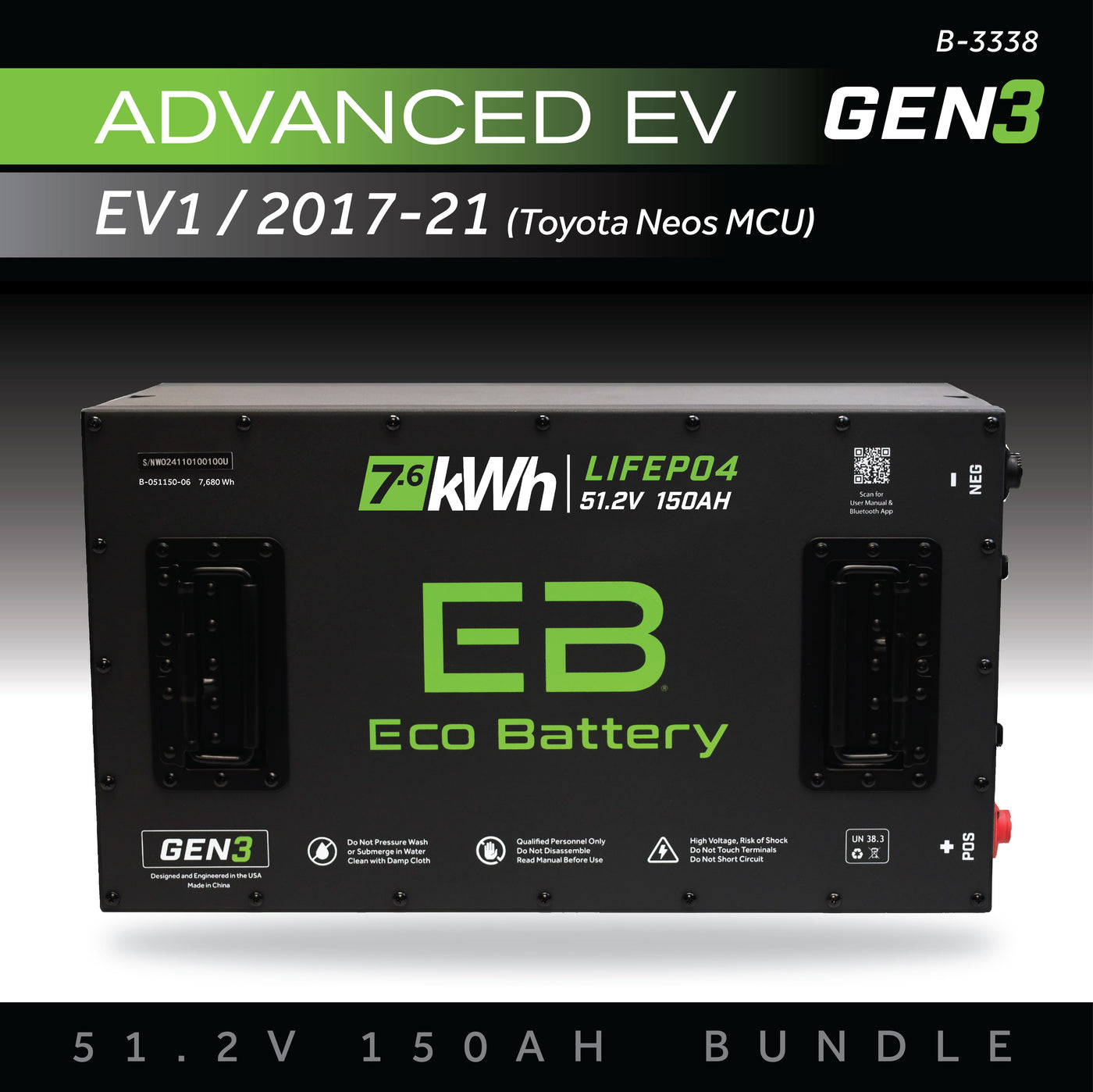 Eco Battery (48V) 51V 150AH Battery Bundle / Advanced EV EV1 / 2017-21 (Toyota Neos MCU)