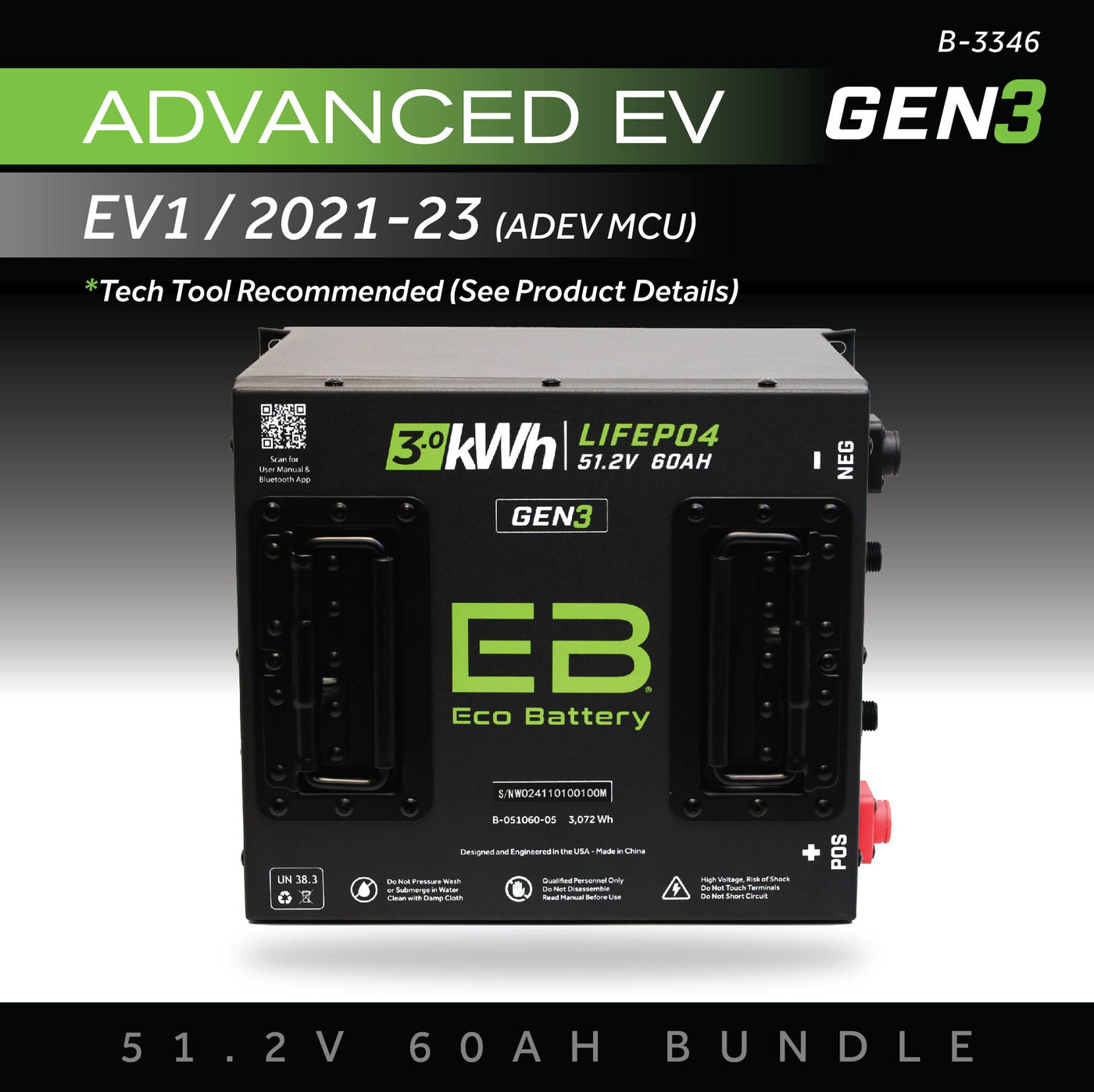 Eco Battery (48V) 51V 60AH Battery Bundle / Advanced EV EV1 / 2021-23 (ADEV MCU)