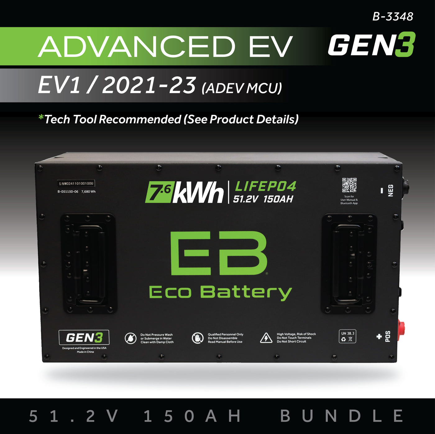 Eco Battery (48V) 51V 150AH Battery Bundle / Advanced EV EV1 / 2021-23 (ADEV MCU)