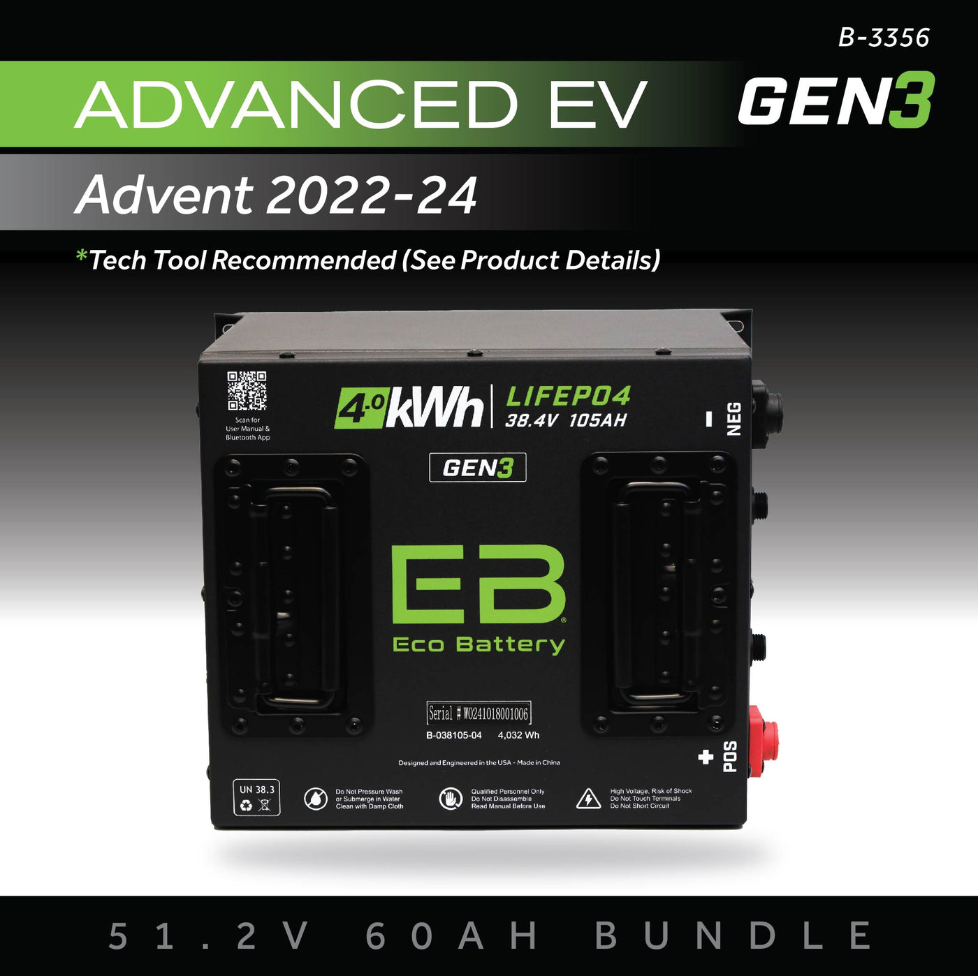 Eco Battery (48V) 51V 60AH Battery Bundle / Advanced EV Advent / 2022-24