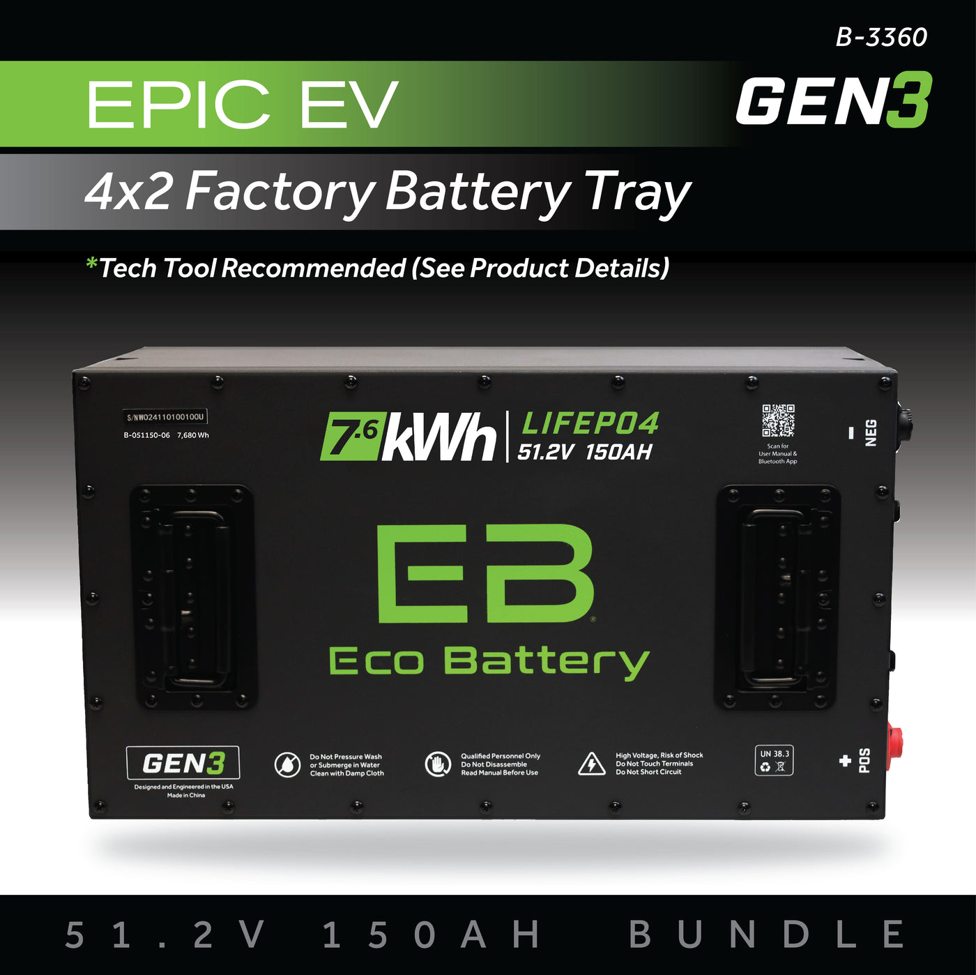 Eco Battery (48V) 51V 150AH Battery Bundle / Epic EV (4 x 2 Factory Battery Tray Bundle)