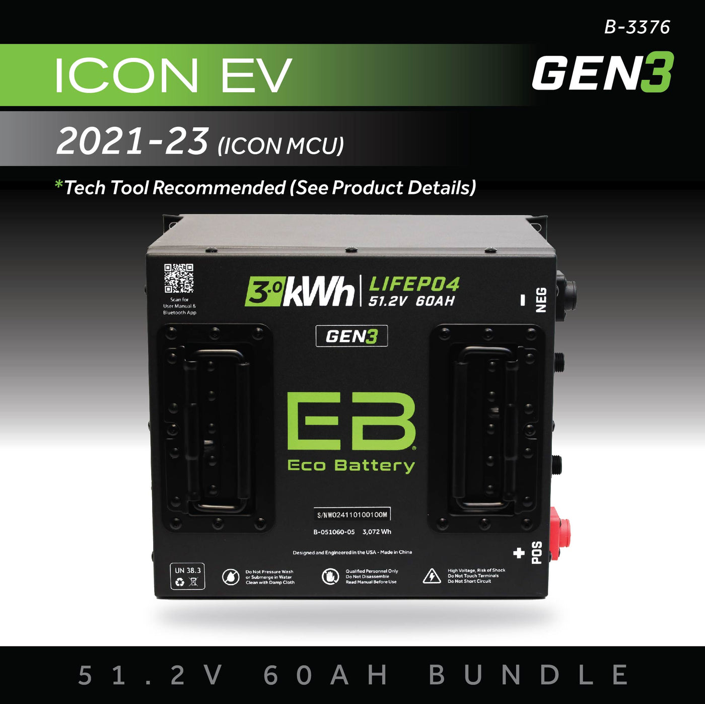 Eco Battery (48V) 51V 60AH Battery Bundle / ICON EV / 2021-23 (ICON MCU)