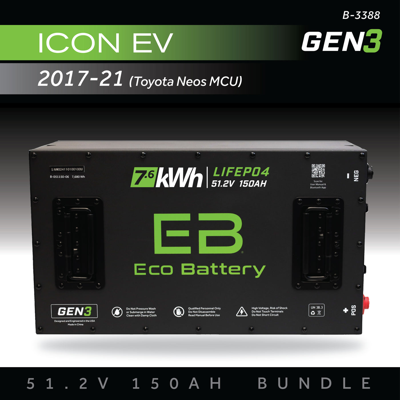 Eco Battery (48V) 51V 150AH Battery Bundle / ICON EV / 2017-21 (Toyota Neos MCU)