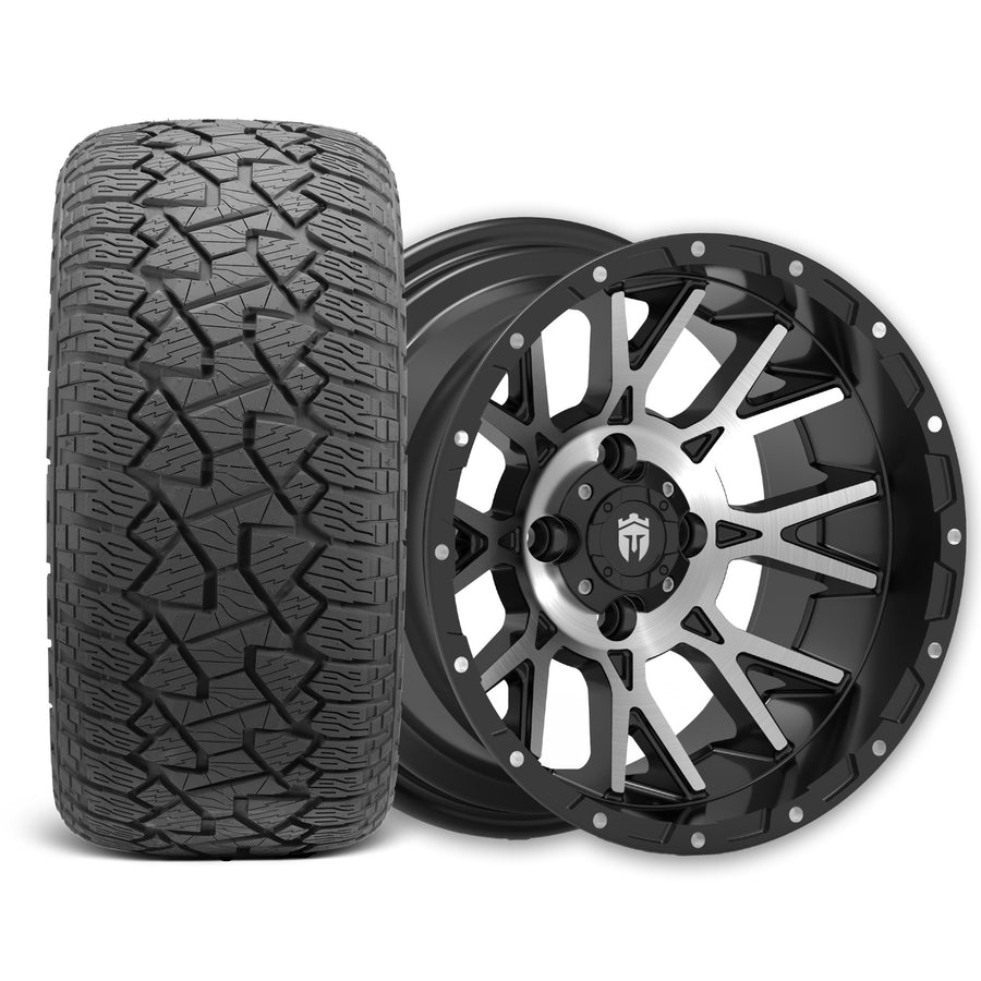Empire Savage SV3 14x8 Gloss Black Machined Face with X Comp Golf A/T Tire