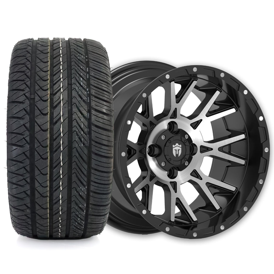 Empire Savage SV3 14x8 Gloss Black Machined Face with X Comp Golf H/T Tire