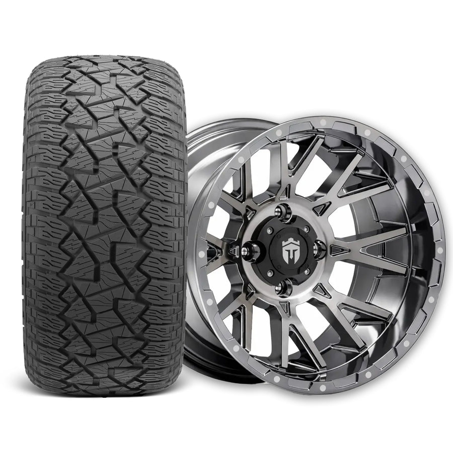 Empire Savage SV5 14x7 Black Chrome Wheel with X Comp Golf A/T Tire