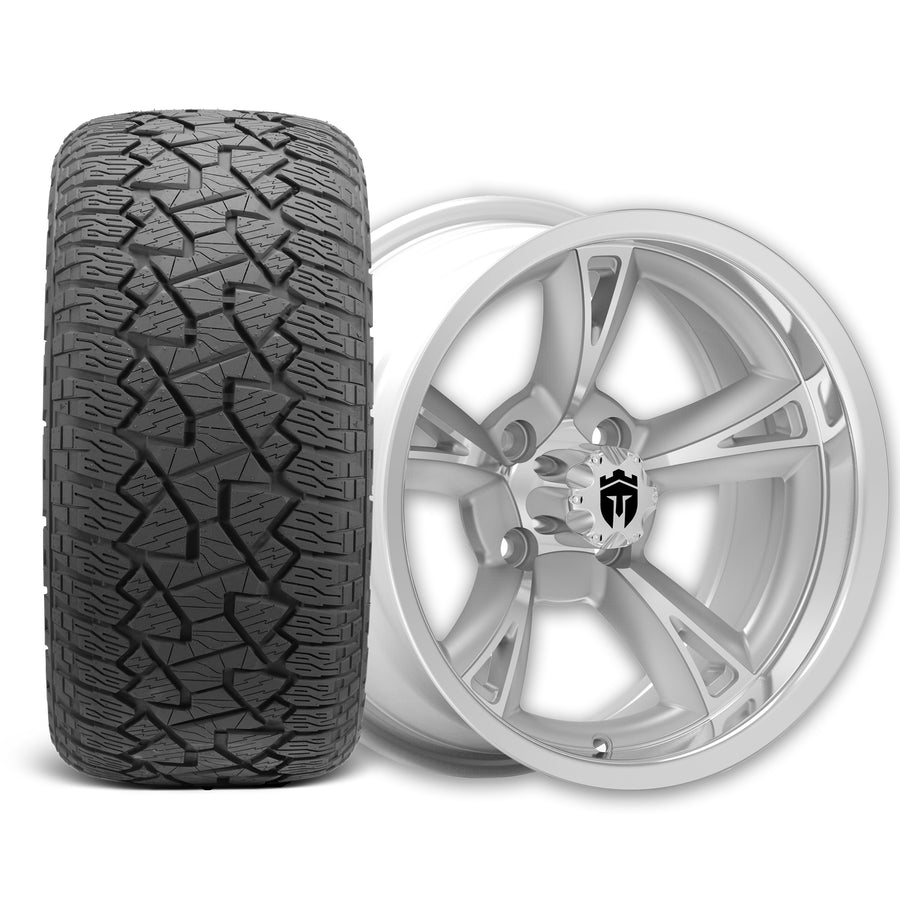 Empire Rodder RD2 14x7 Silver Polished Wheel with X Comp Golf A/T Tire
