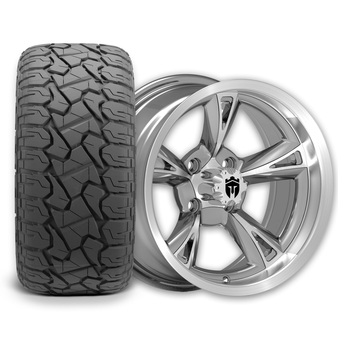 Empire Rodder RD4 14x7 Charcoal Machined Wheel with X Comp Golf X/T Tire