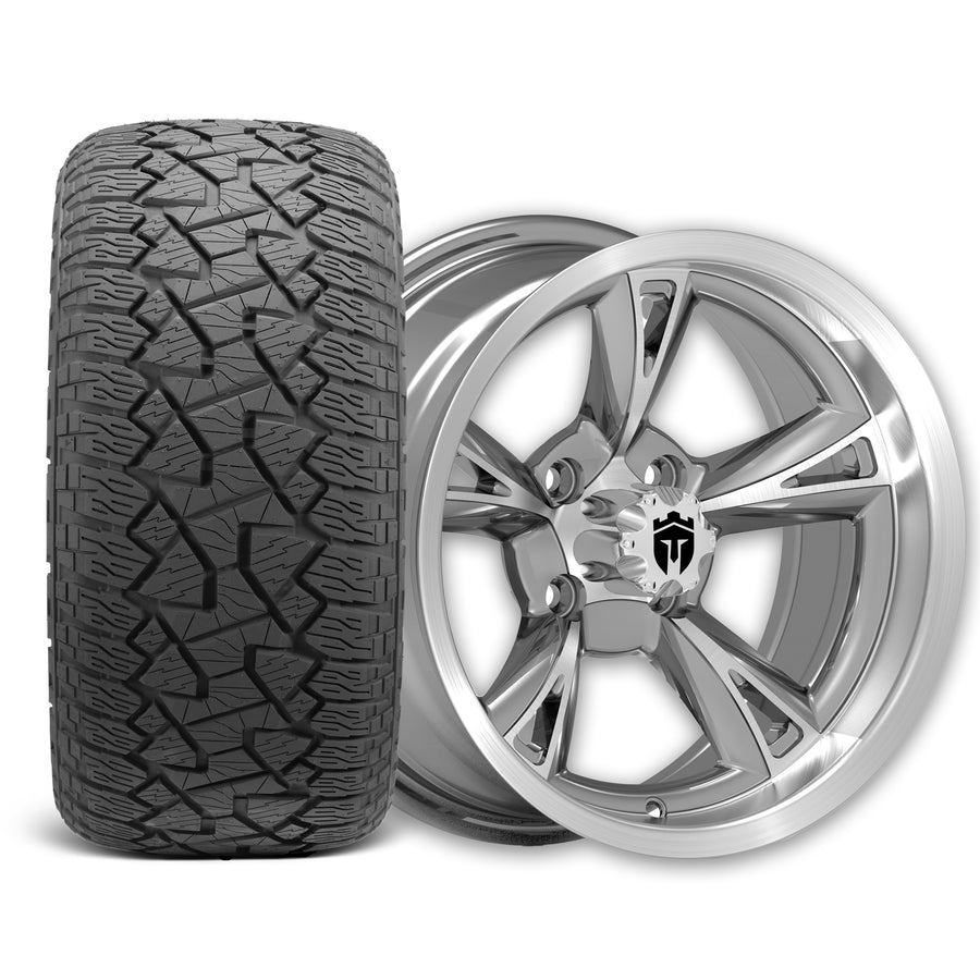 Empire Rodder RD4 14x7 Charcoal Machined Wheel with X Comp Golf A/T Tire