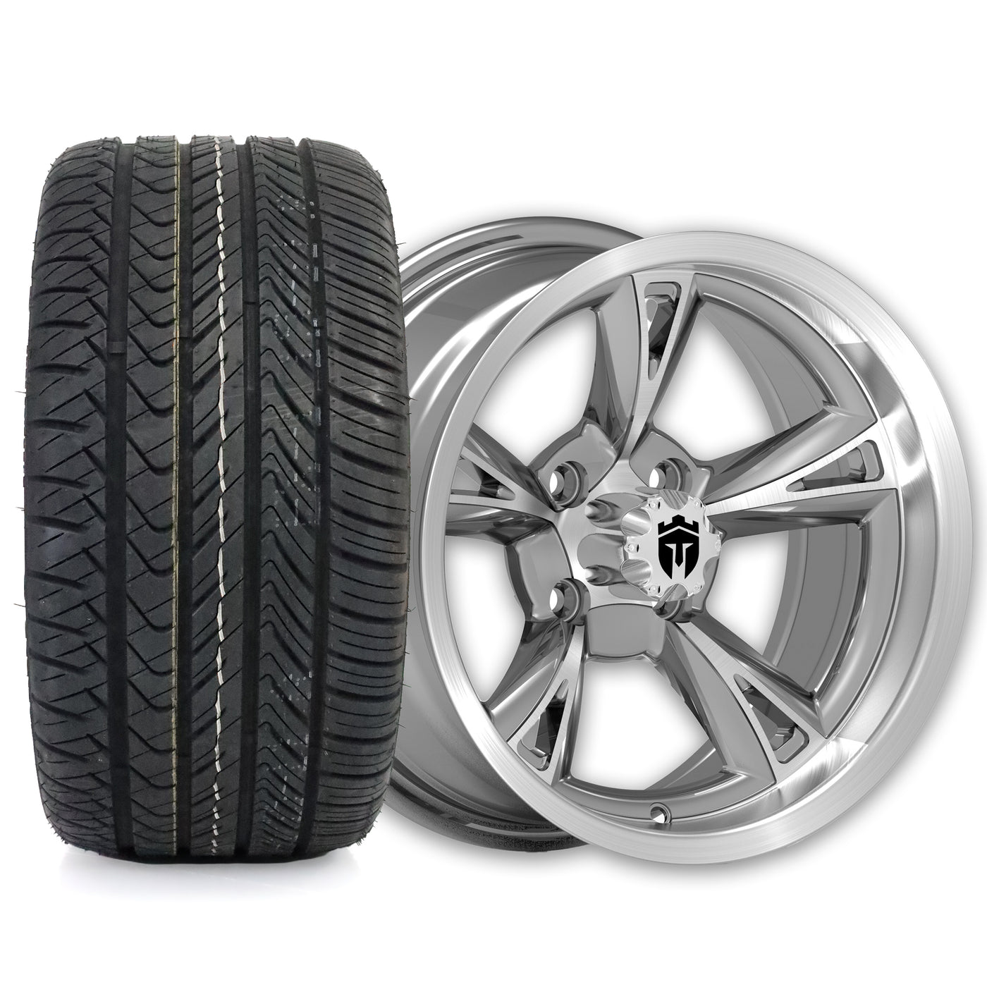 Empire Rodder RD4 14x7 Charcoal Machined Wheel with X Comp Golf H/T Tire