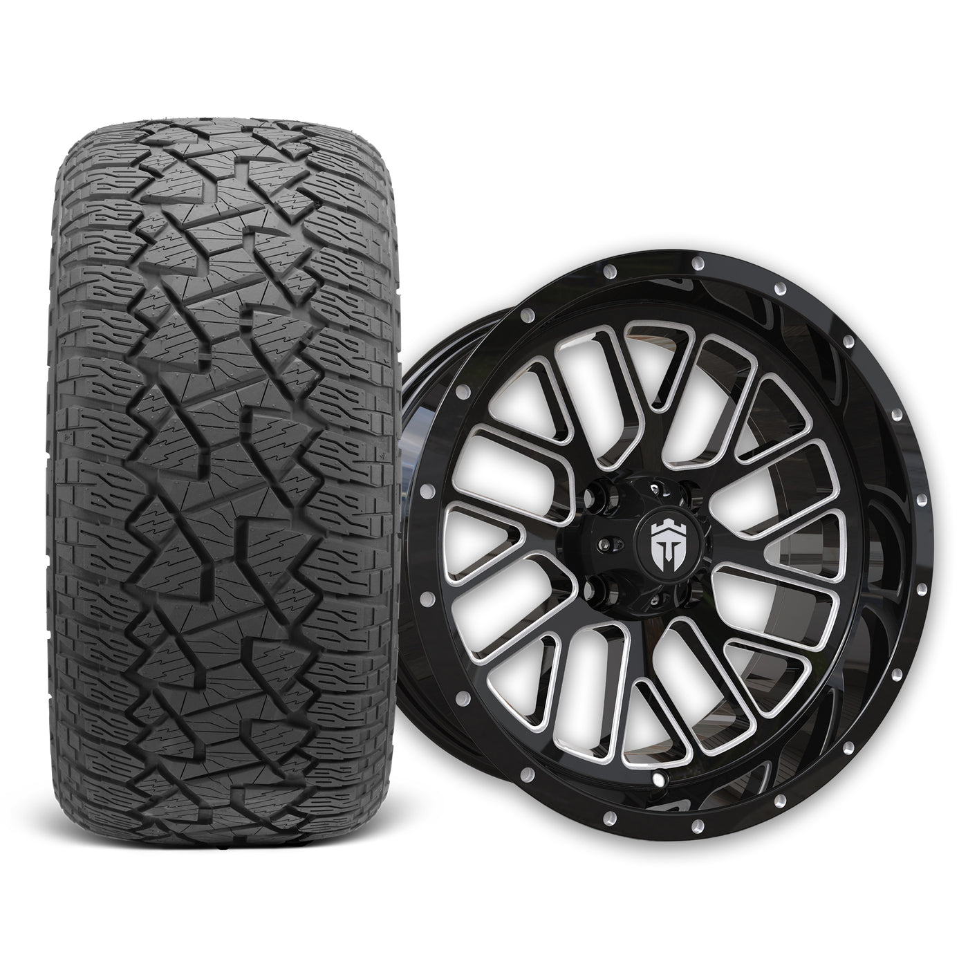 Empire Knight K2 15x7 Gloss Black with Milled Accents  Wheel with X Comp Golf A/T Tire
