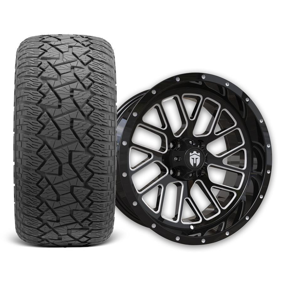 Empire Knight K2 15x7 Gloss Black with Milled Accents  Wheel with X Comp Golf A/T Tire