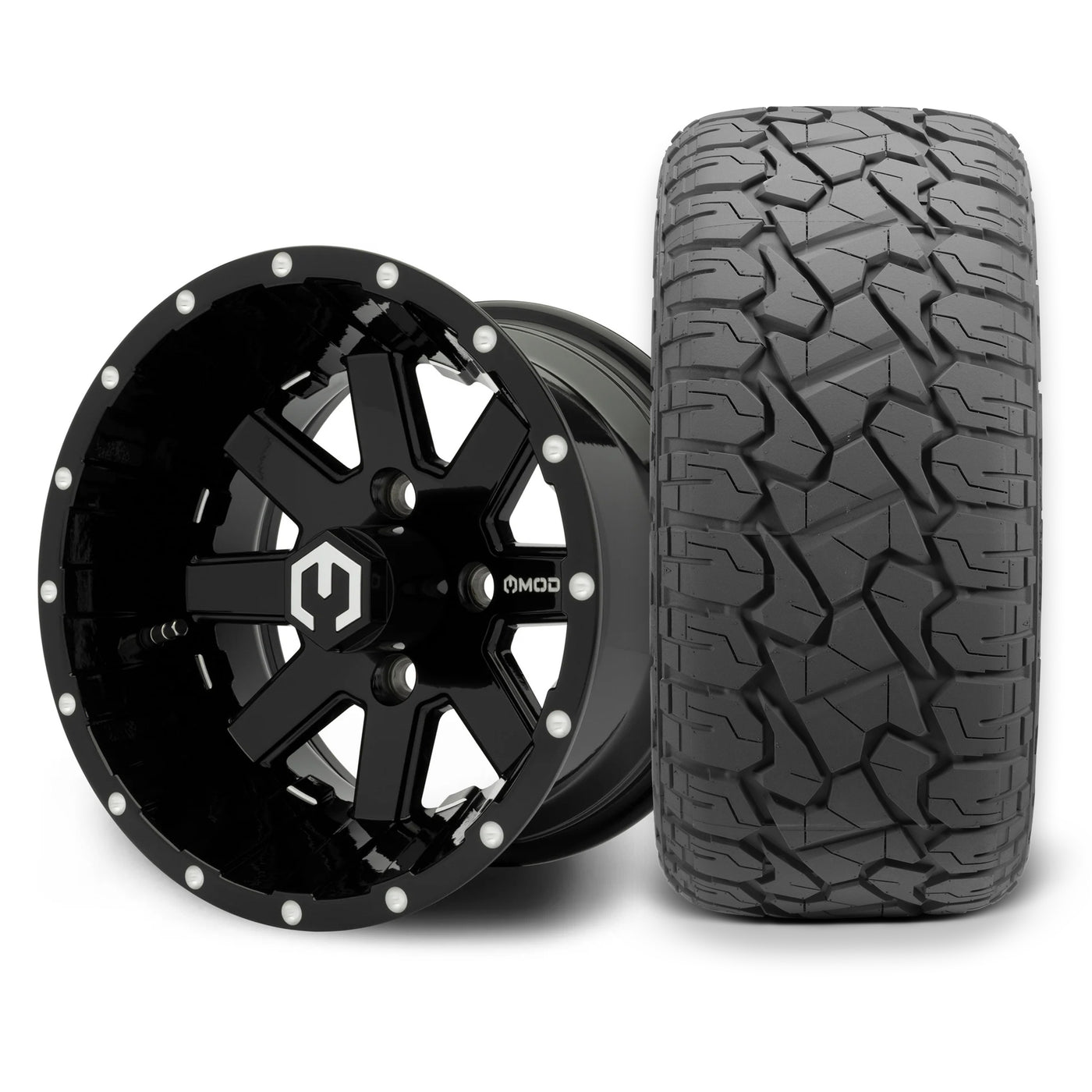 MODZ Assault 12x7 Glossy Black Wheel & X Comp Golf X/T Tire Package
