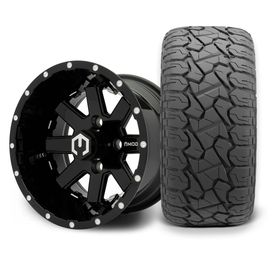 MODZ Assault 12x7 Glossy Black Wheel & X Comp Golf X/T Tire Package