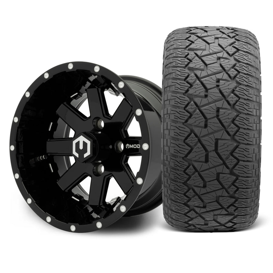 MODZ Assault 12x7 Glossy Black Wheel & X Comp Golf A/T Tire Package