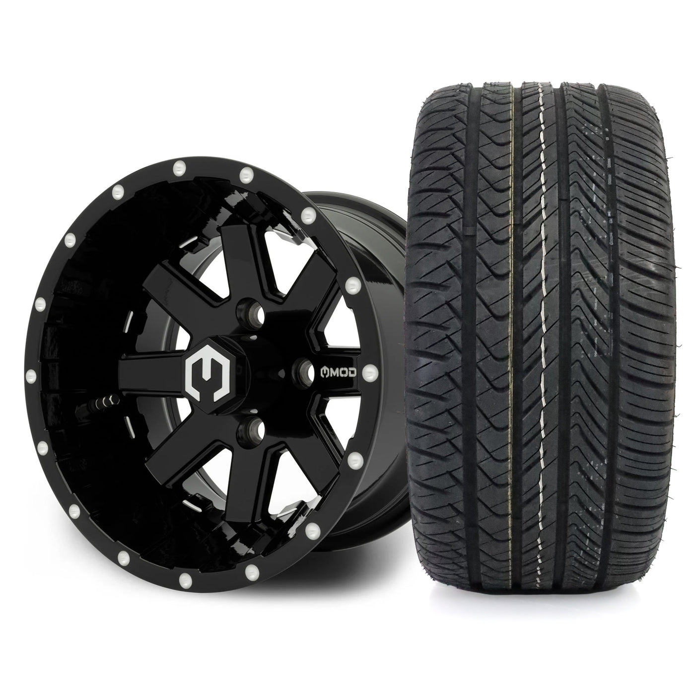 MODZ Assault 12x7 Glossy Black Wheel & X Comp Golf H/T Tire Package