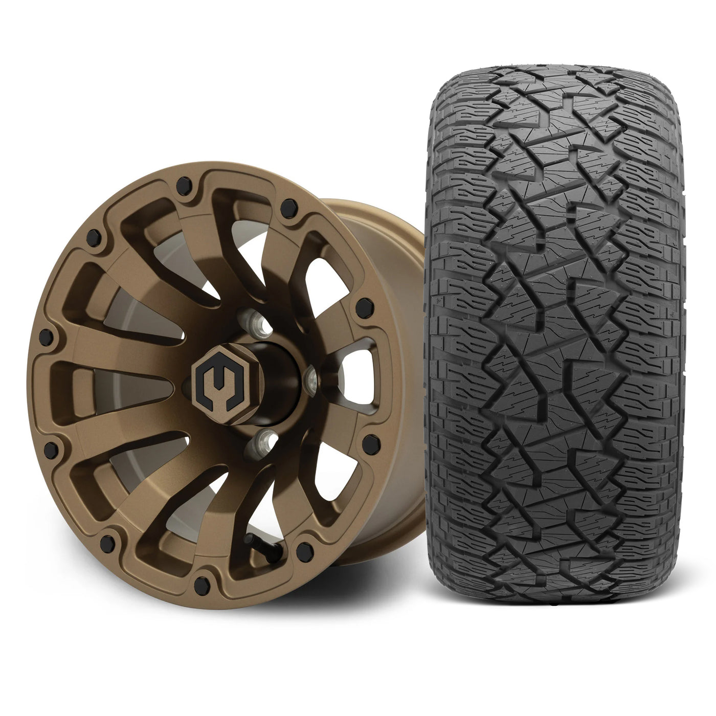 MODZ Bomber 12x7 Matte Bronze Wheel & X Comp Golf A/T Tire Package