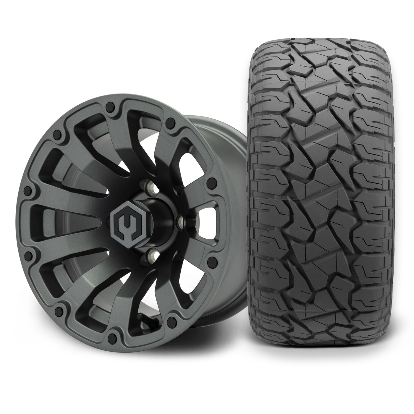 MODZ Bomber 12x7 Matte Gunmetal Wheel & X Comp Golf X/T Tire Package