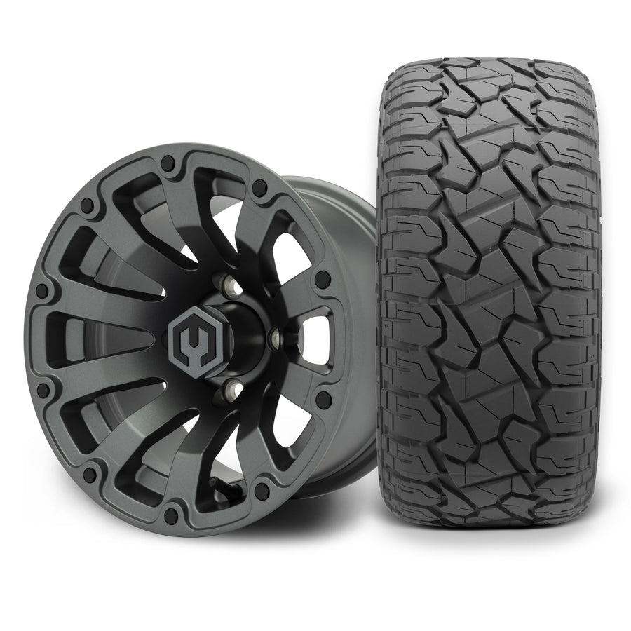 MODZ Bomber 12x7 Matte Gunmetal Wheel & X Comp Golf X/T Tire Package