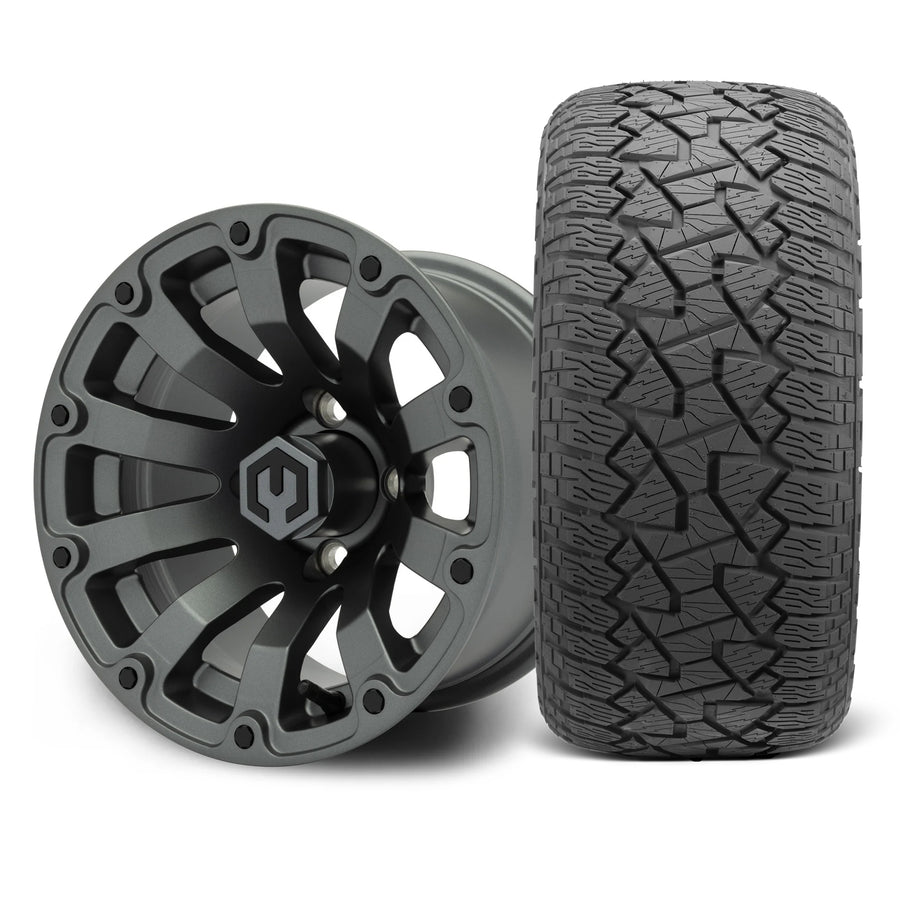 MODZ Bomber 12x7 Matte Gunmetal Wheel & X Comp Golf A/T Tire Package
