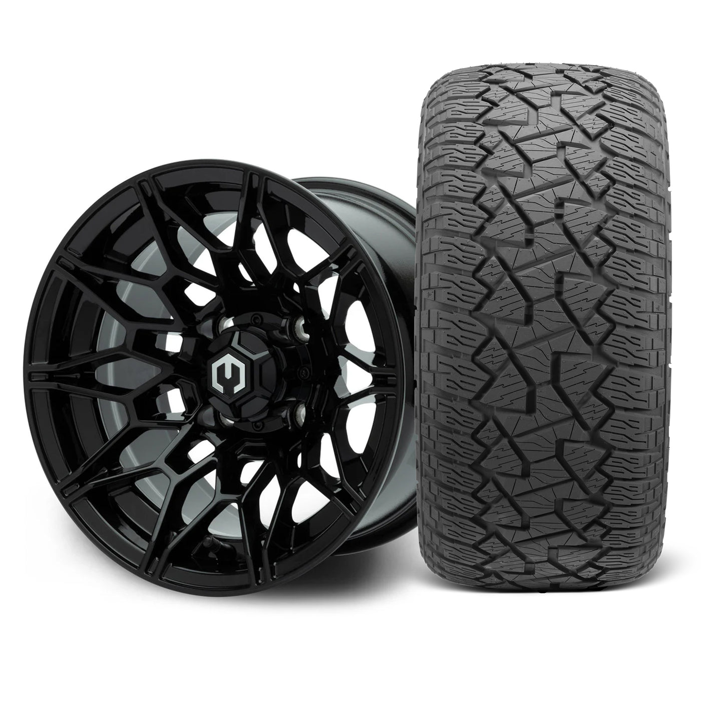 MODZ Galaxy 12x7  Glossy Black Wheel & X Comp Golf A/T Tire Package