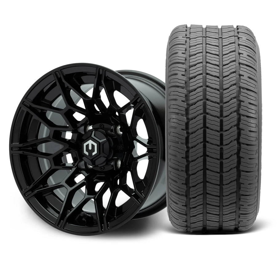 MODZ Galaxy 12x7  Glossy Black Wheel & Gladiator Golf A/P Tire Package