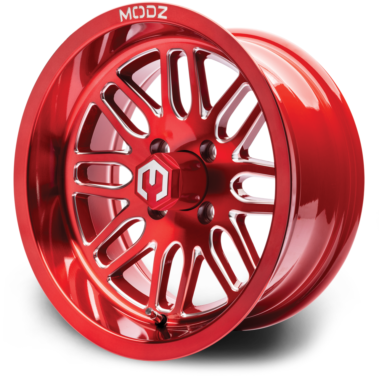 MODZ® Mayhem 14x7 Brushed Red with Ball Mill Golf Cart Wheel